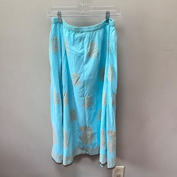 Soft Surroundings Aqua Blue & Gold Maxi Skirt Size PS - Picture 5 of 5